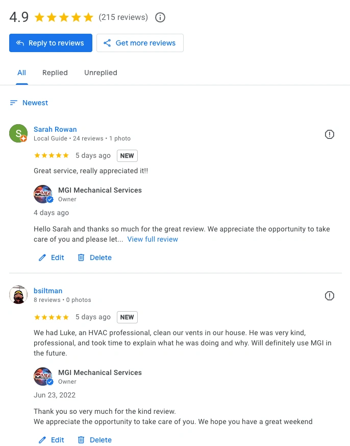 MGI Google reviews