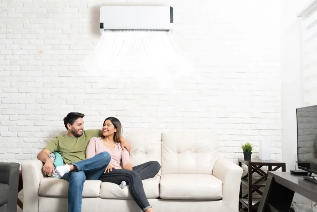 Ductless Mini Split AC Hovering Over Couple