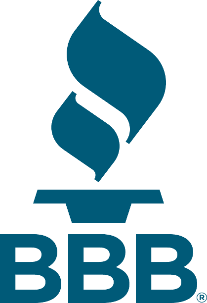 A turquoise logo featuring a stylized flame above the letters 'BBB,' which are also in turquoise. The design conveys a sense of trust and reliability, often associated with business standards.
