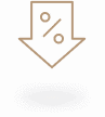 An illustration featuring a downward-pointing arrow with a percentage symbol above it, set against a dark background. The design is minimalistic and emphasizes the concept of reduction or discount.