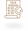 An icon showing a tax document with checkboxes and a refresh symbol, set against a dark background. The document is labeled 'TAX' at the top, indicating a focus on tax-related activities or information.